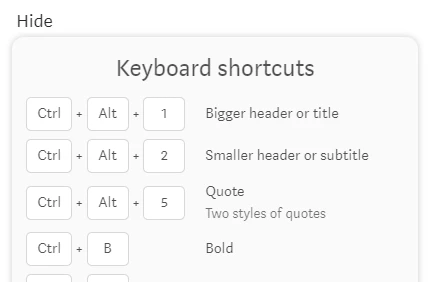 Medium Keybaord Shortcuts Browser Extension